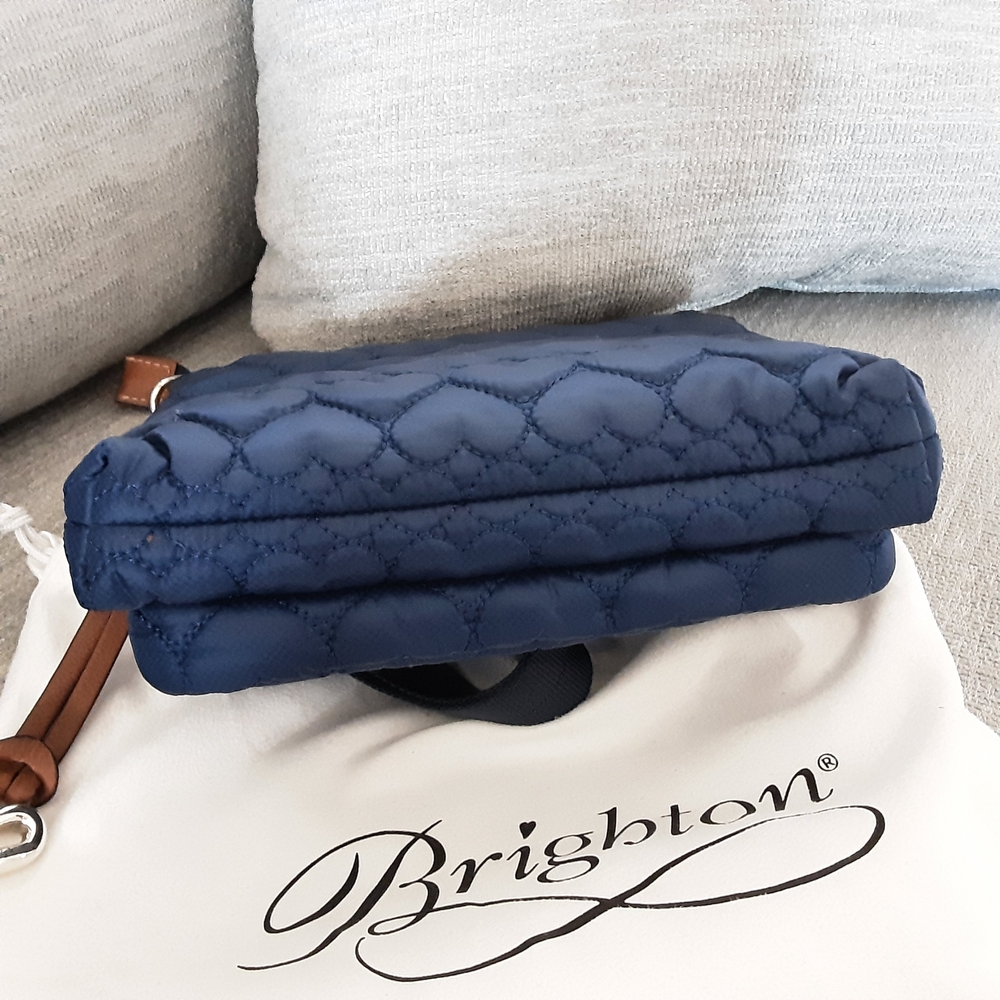 Brighton Quilted Navy Crossbody Tan Trim & Heart Charm - Picture 5 of 11